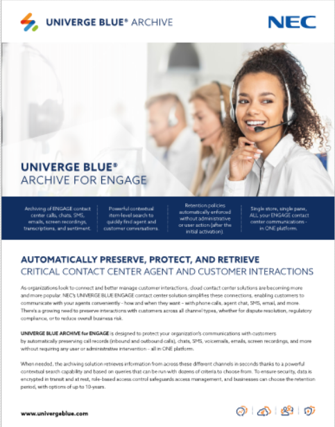 UNIVERGE BLUE ARCHIVE FOR ENGAGE